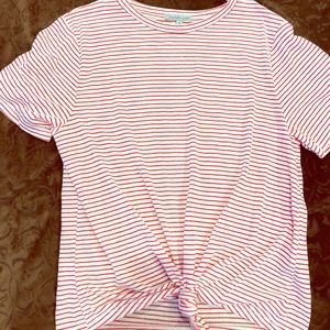 A red and white striped tie up shirt.